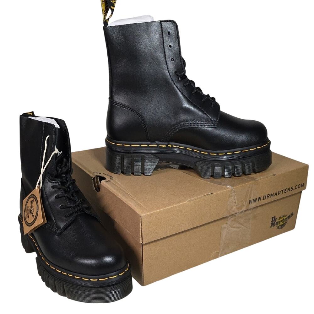 Dr. Martens Audrick 8 Eye Black Platform Combat Boots Womens Size 8 NEW